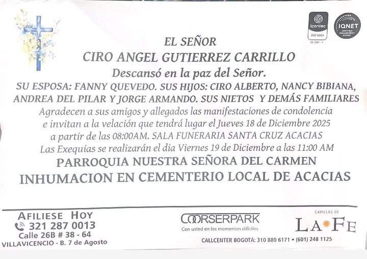 #Acacías Información importante para los amigos y familiares de don Ciro Ángel