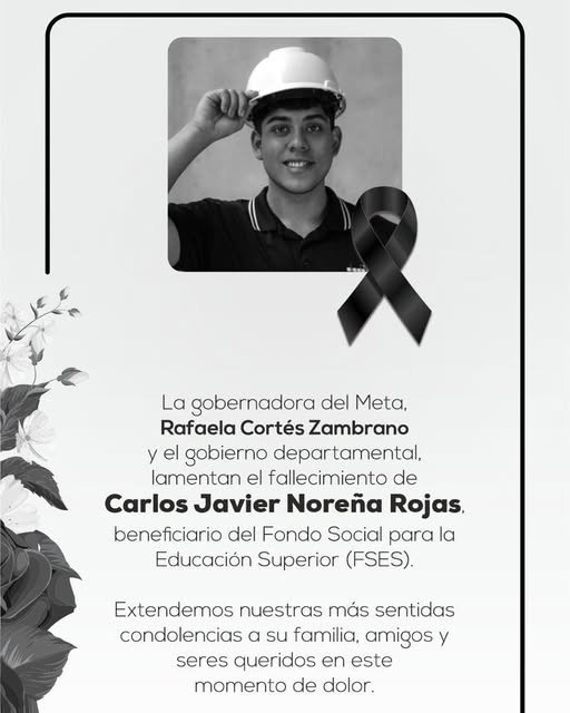 Gobernador del Meta lamenta el fallecimiento del joven que murió en accidente