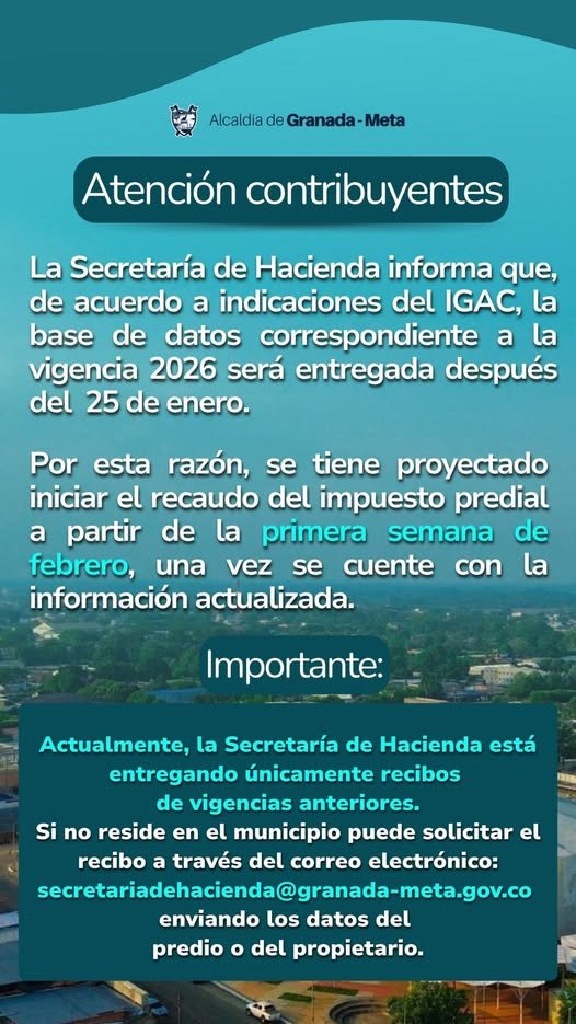 Recaudo del impuesto predial vigencia 2026. La Secretaría de Hacienda avanza en