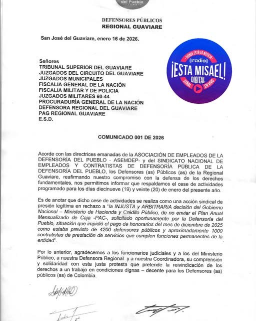 Defensores públicos en el Guaviare respaldan el cese de actividades por la