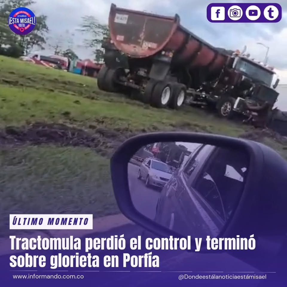 Tractomula perdió el control y terminó sobre glorieta en Porfía. Un accidente