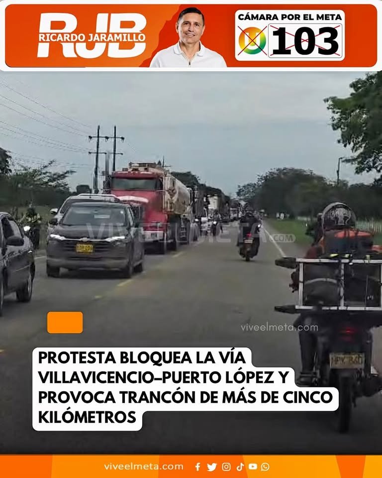 La vía Villavicencio–Puerto López permanece completamente bloqueada en el sector de Pompeya