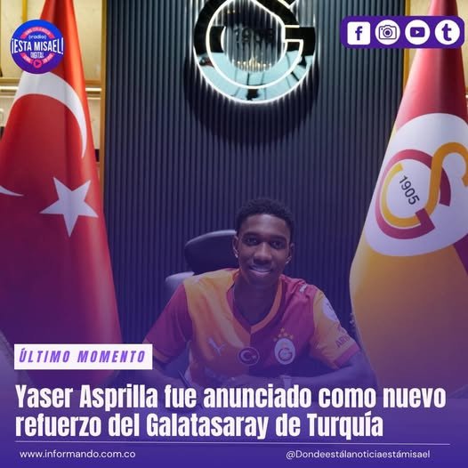 Yaser Asprilla fue anunciado como nuevo refuerzo del Galatasaray de Turquía. Yaser