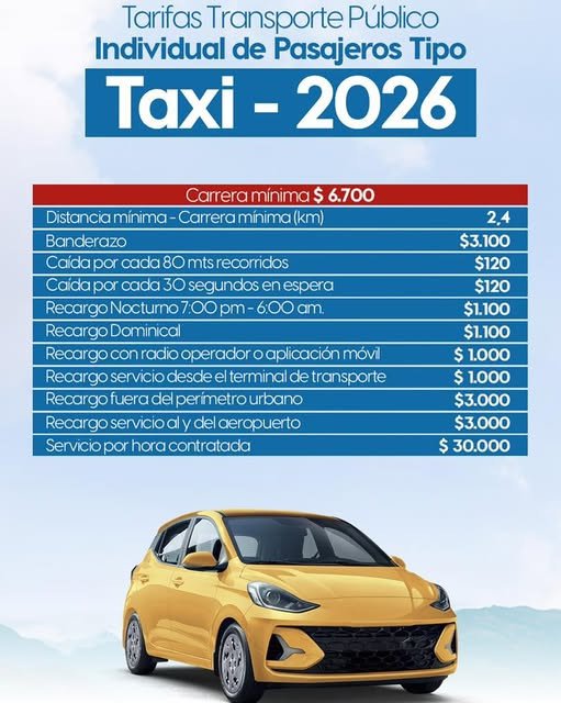 Tarifas oficiales de taxi 2026 en Villavicencio La Secretaría de Movilidad informa